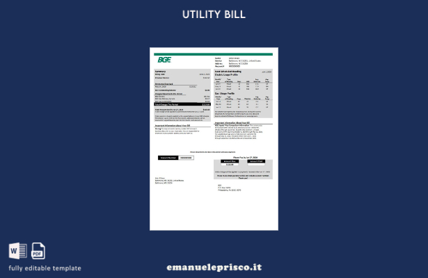modello di bolletta del gas e dell'elettricità USA Maryland BGE in stile verific